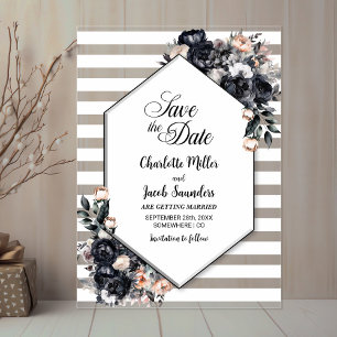 Striped Black Floral Acrylic Save the Date Invitations
