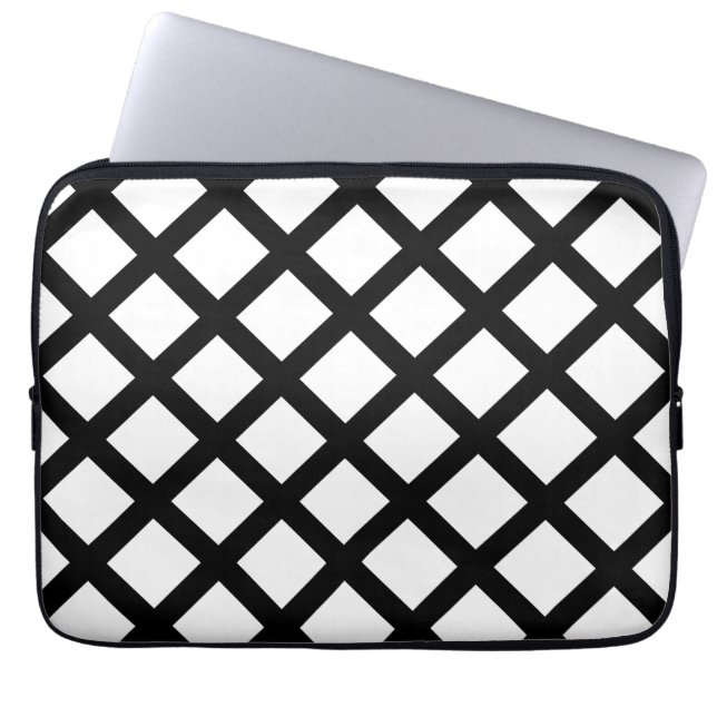 Striped Black White Custom diamond Laptop Sleeve (Front)