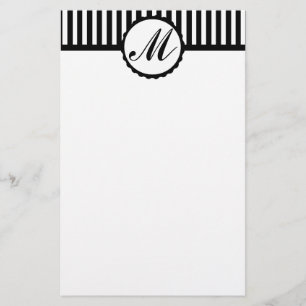 Striped Black White Custom Monogram Stationery