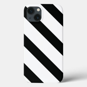 Striped (Black & White Diagonal) Any Size Custom iPhone 13 Case