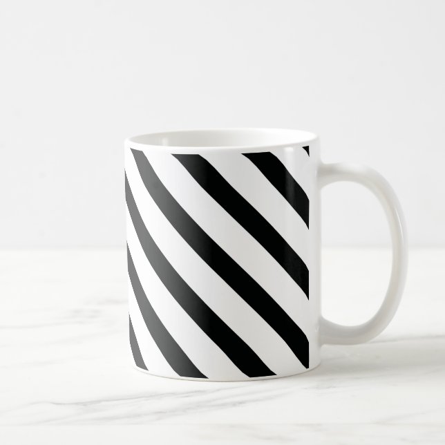 Striped (Black & White | Diagonal) Any Size Custom Coffee Mug (Right)