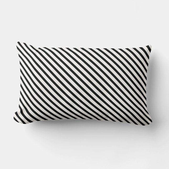 Striped (Black & White | Diagonal) Any Size Custom Lumbar Cushion (Front)