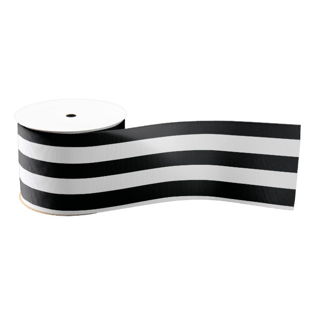 Striped (Black & White | Horizontal) Customisable Grosgrain Ribbon (Spool)