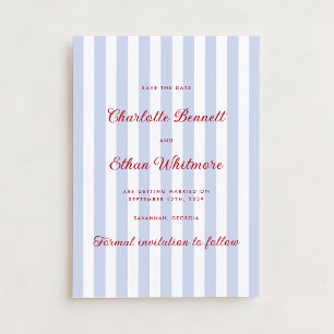 Striped Blue and Red Save the Date Invitation
