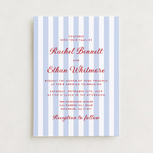 Striped Blue and Red Wedding Invitation