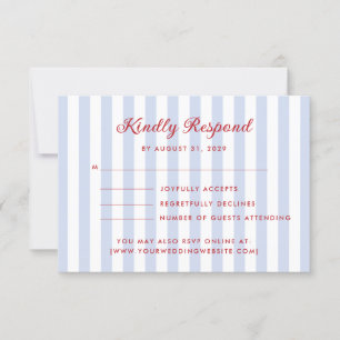 Striped Blue and Red Wedding RSVP Card
