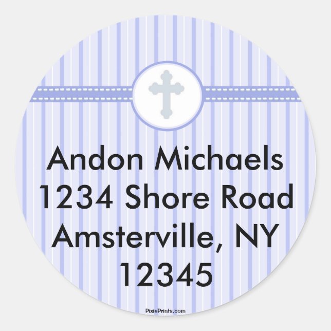 Striped Blue Cross Return Address Sticker (Front)