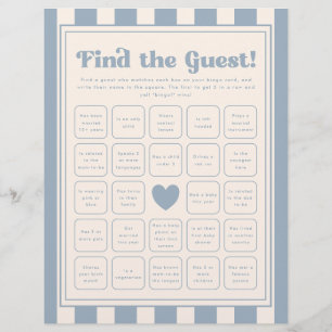 Striped Blue "Find the Guest" Baby Shower Bingo