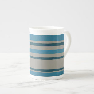 Striped blue gray bone china mug