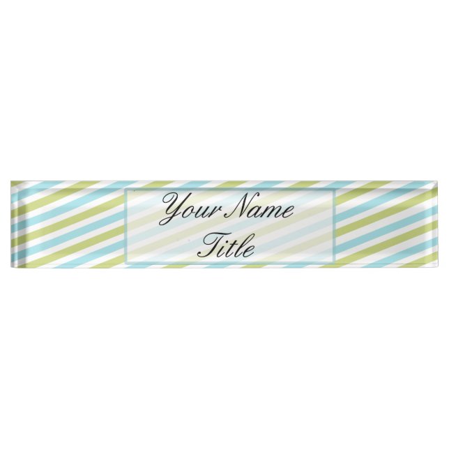 Striped Blue Green Custom Desk Name Plate (Front)
