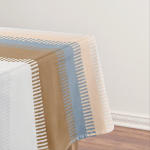 Striped Blue Grey Grey Gold Beige Brown Tan Tablecloth