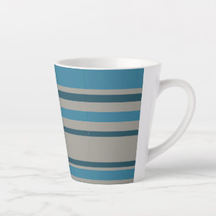 Striped blue grey latte mug