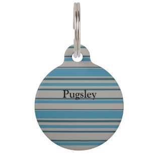 Striped blue grey pet tag