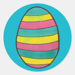 Striped Blue Happy Easter Egg Hunt Painted Eggs Classic Round Sticker