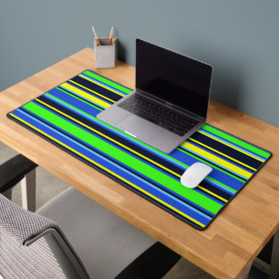 Striped Blue, Lime, & Yellow Desk Mat