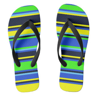 Striped Blue, Lime, & Yellow Unisex Flip Flops