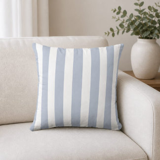 Striped Blue Mist White Throw Pillow