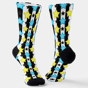 Striped Blue Yellow Stars Pattern Design  Socks