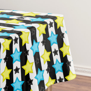 Striped Blue Yellow Stars Pattern Design  Tablecloth