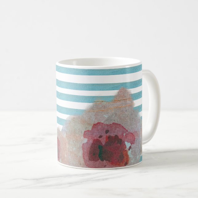 Striped Boho Chic Floral Pattern | Coffee Mug (Front Right)