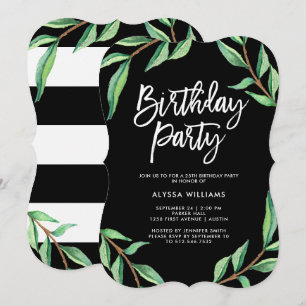 Striped Botanical Birthday Party Invitation