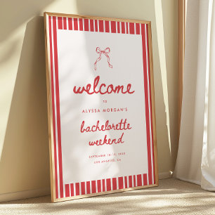 Striped Bow Coquette Bachelorette Weekend Welcome Poster