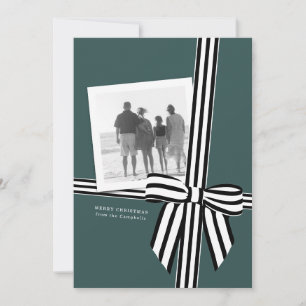 Striped Bow Flat Holiday Photo Card Green
