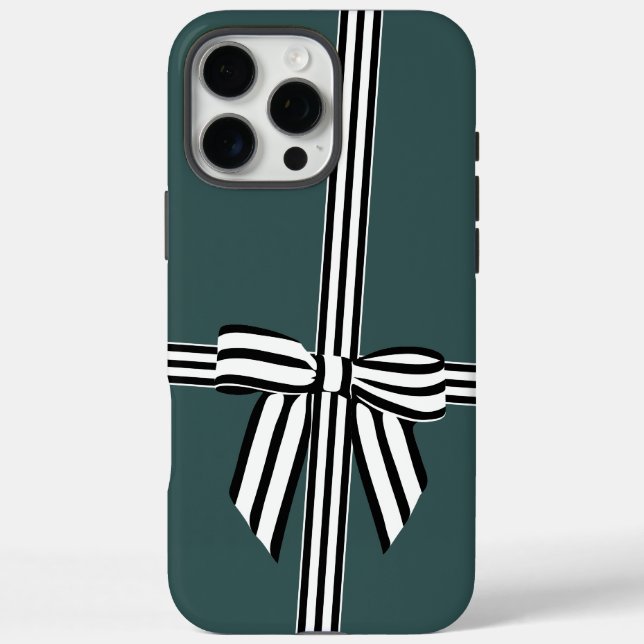 Striped Bow iPhone Case Green (Back)