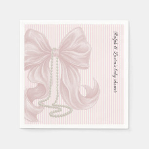 Striped Bow Ivory Pink Baby Shower Napkin