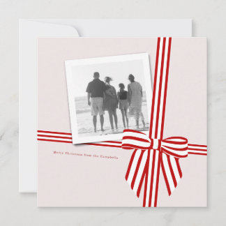 Striped Bow Square Holiday Photo Card