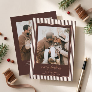 Striped Brown Merry Christmas Photo