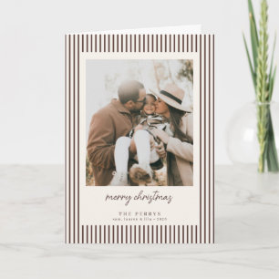 Striped Brown Merry Christmas Photo Holiday Card