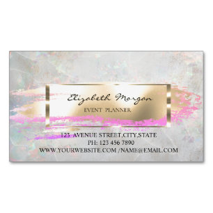 Striped,Brush Stroke,Gold Frame Holographic Opal Magnetic Business Card