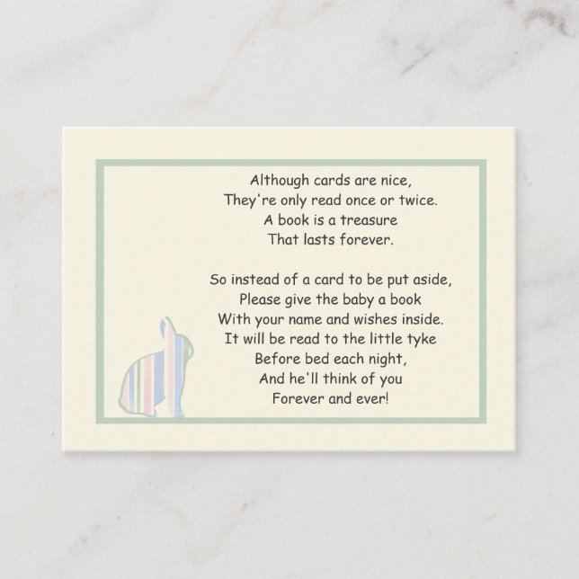 Striped Bunny Baby Shower Book Poem - Insert Card (Front)