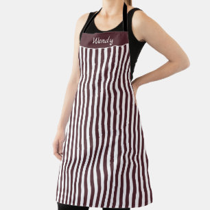 Striped Burnt Burgundy and White Pattern Apron