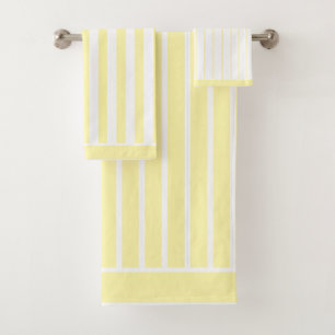 Striped Buttercream Yellow and White with Trim Bath Towel Set