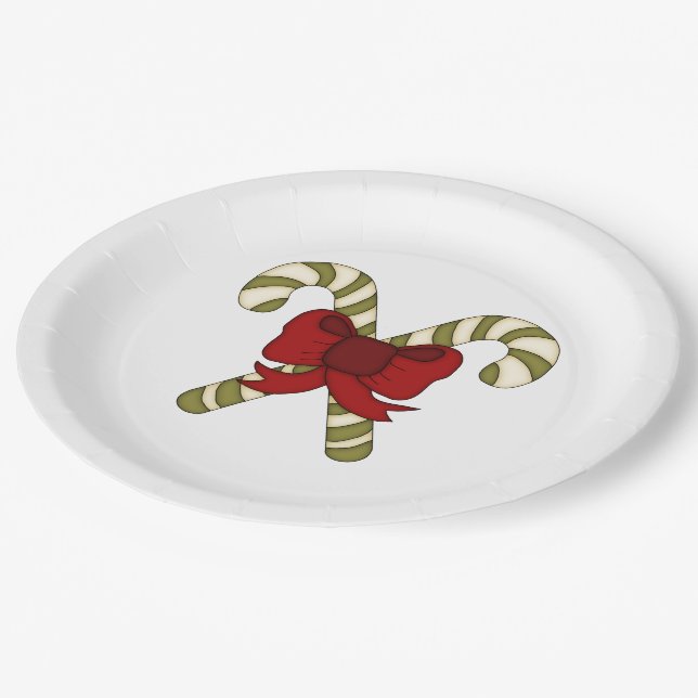 Striped Candy Canes with Red Bow Paper Plate (Angled)