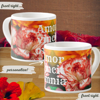 Striped carnations and gerbera espresso cup