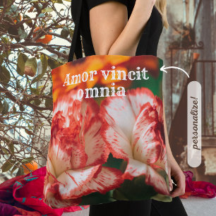 Striped carnations and gerbera tote bag