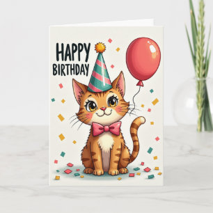 Striped Cat Balloon Card