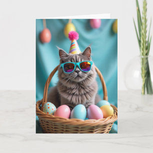 Striped Cat Easter Egg Party Card