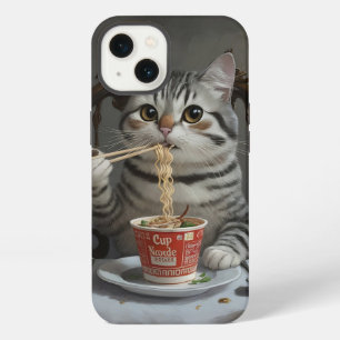 Striped Cat Enjoying Cup Noodles iPhone 13 Case
