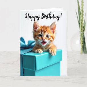 Striped Cat Gift Box Birthday Card