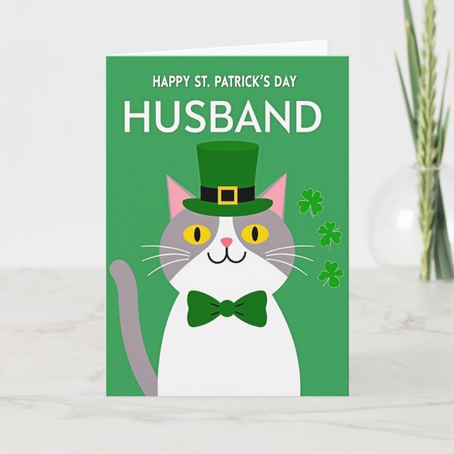 Striped Cat St Patricks Card (Front)