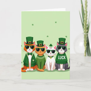 Striped Cats Luck Holiday Card