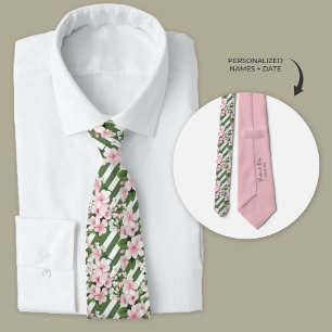 Striped Cherry Blossom Floral Groomsmen  Tie