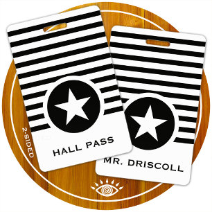 Striped Chic Star Hall Pass for Teachers ID Badge