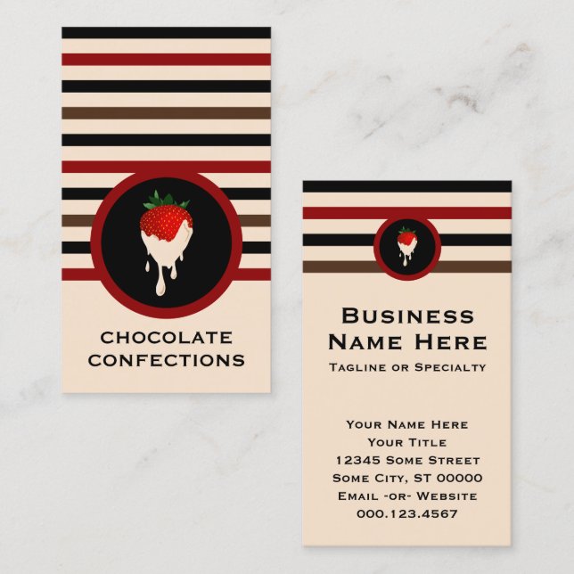Striped Chic White Chocolate Strawberry Business Card (Front/Back)