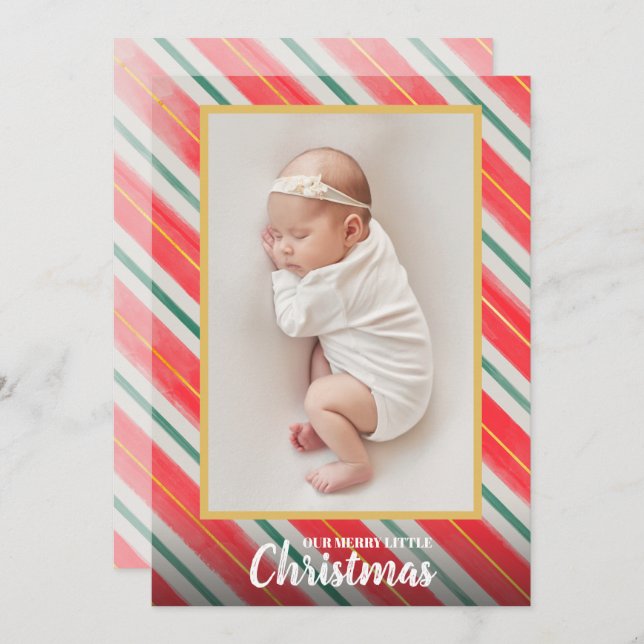 Striped Christmas Photo Birth Announcements (Front/Back)