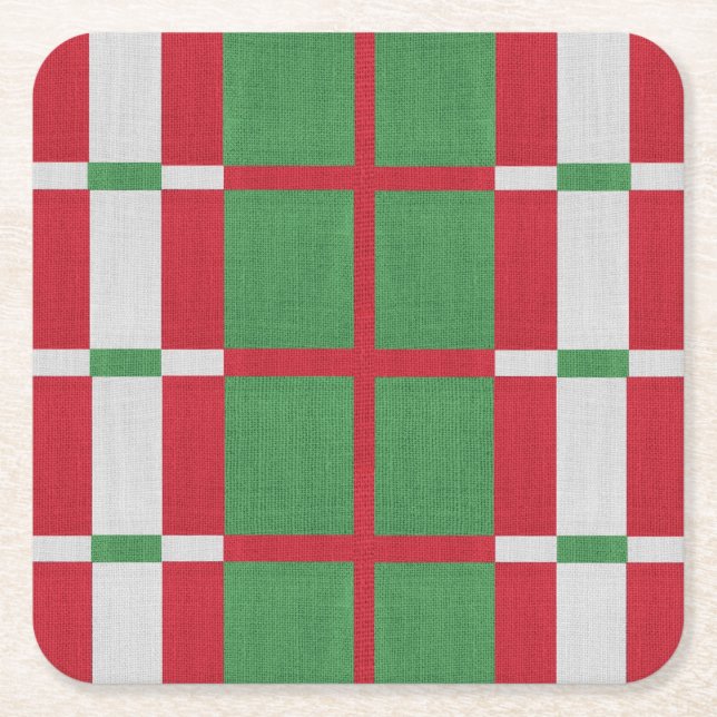 Striped Christmas Square Paper Coaster (Front)